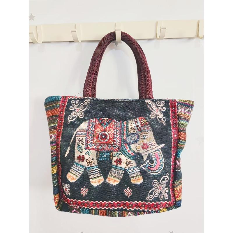 Canvas bag, women's large-capacity double-sided embroidered animal handbag, mommy bag, go shopping, handbag