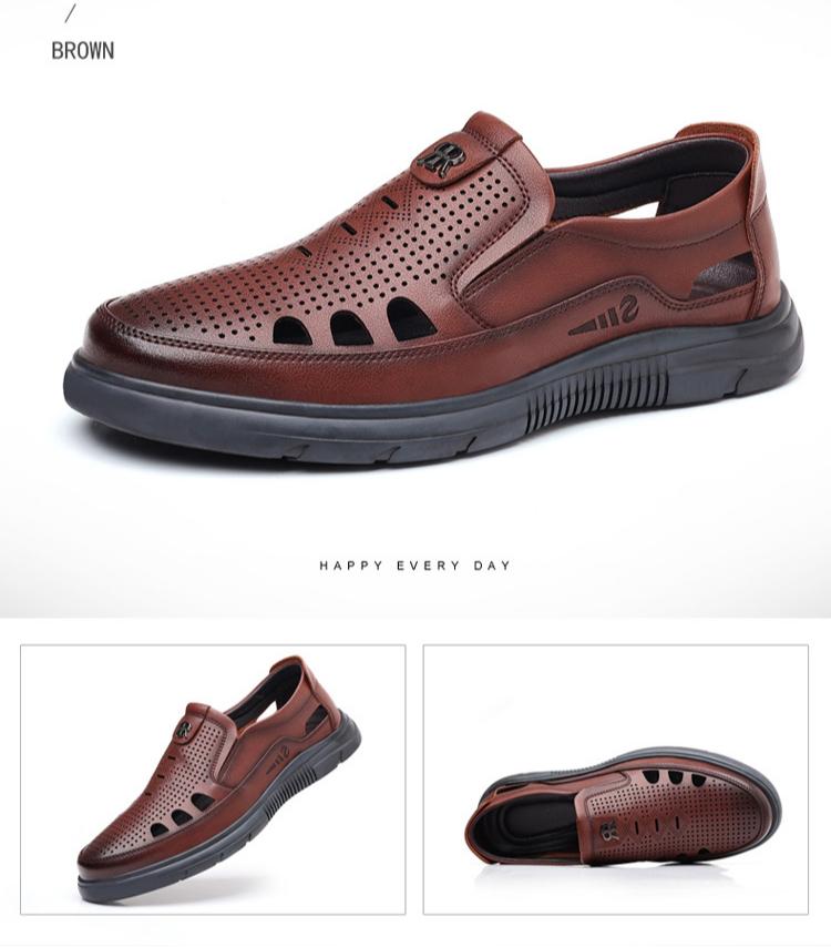 Spring Summer New Designer Hallow Leather Shoes for Men Fashion Casual Punching Sandals Man Solid Color Business Shoes Man