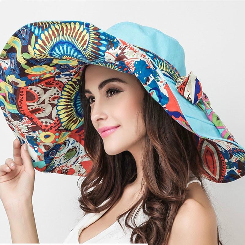 Sonnenhüte für Damen Sommer Großer Strandhut Blumenmuster Breiter Rand Bob Chapeu Panama Feminino