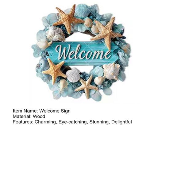 Cartello di Benvenuto Oceano Estate Spiaggia Ghirlanda Rotonda in Legno Stella Marina Conchiglia Costiera Appendiporta per Portico Decorazione Esterna