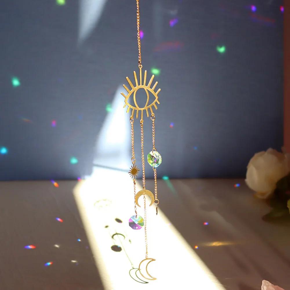 Moon Star Crystals Wind Chime Prism Sun Catchers Handmade Jewellery Garden Hanging Pendant Ornament Window Curtain Home Decor
