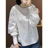 Rong Tai Women's 2026 White Puff Sleeve Stand Collar Shirt in Lightweight Chinese Style