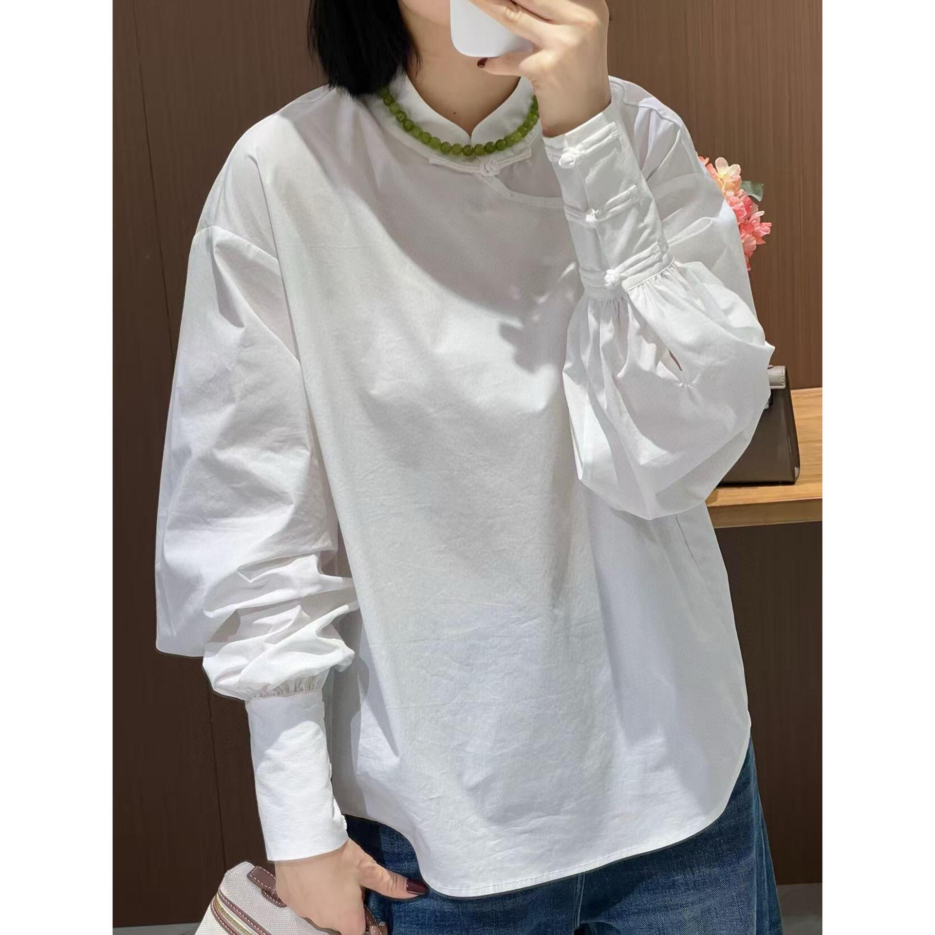 

Rong Tai Women s 2026 White Puff Sleeve Stand Collar Shirt in Lightweight Chinese Style M белый