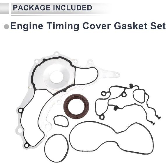 Engine Timing Cover Gasket Set TCS46162 for Jeep Wrangler 2012-2016 3.6L 3.2L Long-lasting Sealing Chain Case Cover Gasket Rubber,Metal 1 Set
