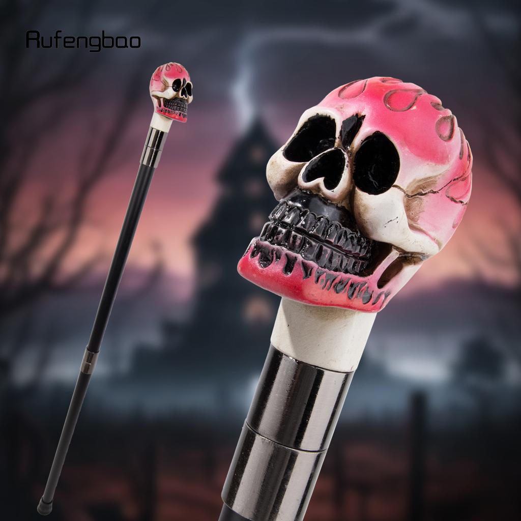 Pink White Resin Skull Head Walking Cane Fashion Decorative Steel Walking Stick Gentleman Elegant Cosplay Cane Knob Crosier 94cm