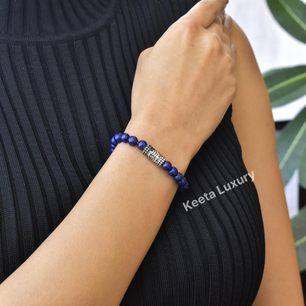 Unisex Lapis Lazuli Beaded Bracelets, Genuine Evil Eye Lapis Bracelet, Celtic Symbols Bracelet for Men and Women, Tree of Life Bracelets
