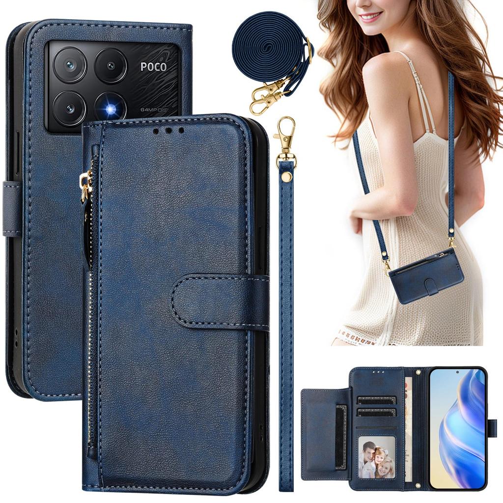 Crossbody Zipper Cards Solt Wallet Leather Case For Xiaomi POCO X7 Pro X6 F7 Ultra Multi Bag Long Lanyard Pocket Kickstand Cover