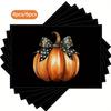 4/6pcs Halloween Placemats - Polka Dot Bowknot Pumpkin Design, 11.81x17.72inch, Durable Polyester, Hand Wash Only, Perfect for Kitchen & Dining Ta
