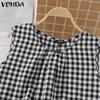 VONDA Summer Women Sleeveless Plaid Print Irregular Tank Tops T-shirts