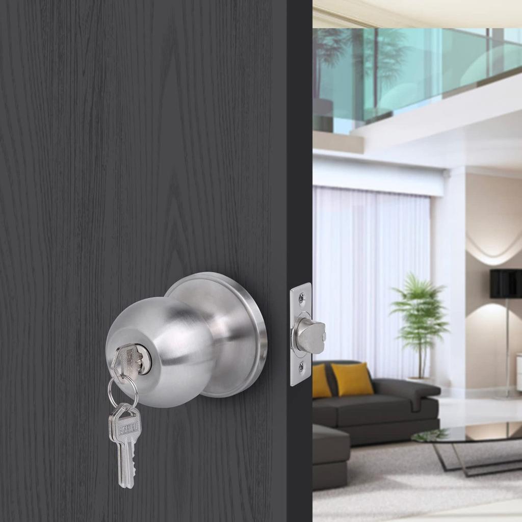Entry Doorknobs Lock With Keys Three-pole Lock Stainless Steel Ball Lock