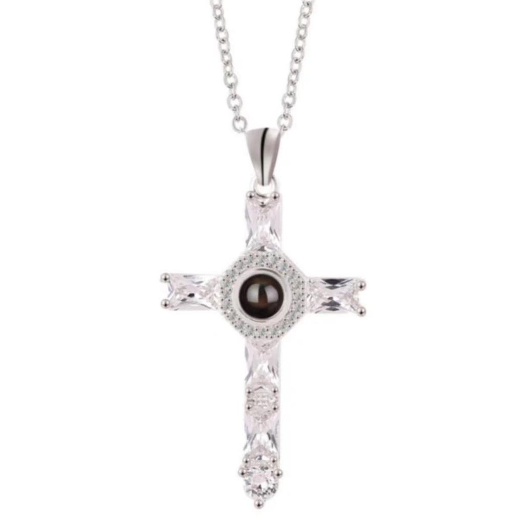 Summer Cross Inlaid Diamond Letter Necklace for Women - Custom Picture Projection Jewelry Accessory