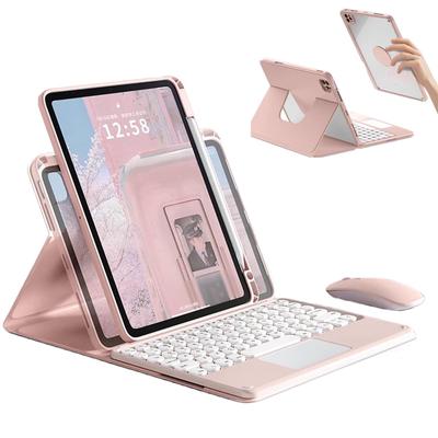 Θήκη πληκτρολογίου GOOVEN για iPad Generation με μαγνητική αποσπώμενη διαφανή πλάτη και θήκη για στυλό Ροζ 10ης/11ης γενιάς (2025/2022) Ποντίκι, Επιφάνεια αφής, Περιστροφή 360 μοιρών,