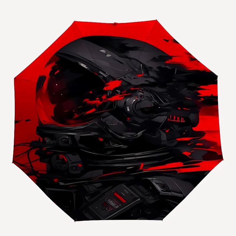 

1PC Motorcycle Helmet Red and Black Design Automatic Folding Umbrella, Portable & Foldable Design with 8 Ribs, 75