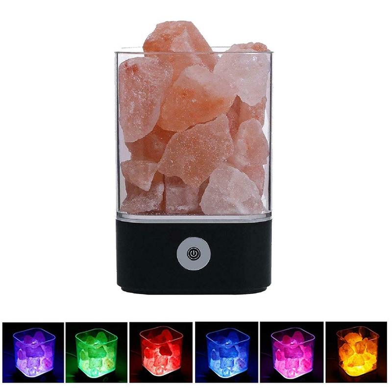 USB-Salzlampe mit natürlichem Himalaya-Kristall, LED-Farbwechsellicht, Ionisator, Schwarz