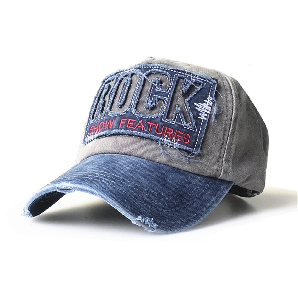 New Men and Women Frayed Old Baseball Cap Washed Cotton  Peaked Rock Letter Embroidery Sun Hat Retro