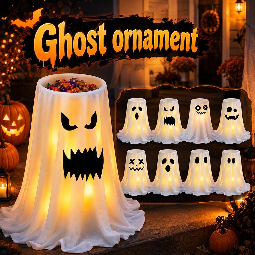 Expandable Halloween Ghost Candy Holder Storage Stand Outdoor Porch Front Door Yard Decoration Prop with LED Light Effect