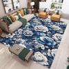Blue White Peony Flower Pattern Living Room Rug Non Slip Large Carpet with Light Blue Background for Modern Home Decor Floor Mat