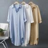 2025 Women's Casual White Cotton Linen Shirt - Mid-Length, Loose Fit