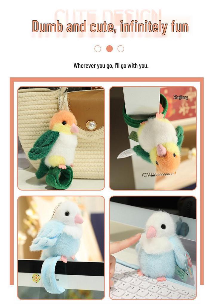 Braccialetto slap e ciondolo in peluche Uccellino: Portachiavi Pappagallo, Pinguino, Passero per Zaini dei Bambini