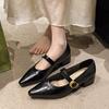 Fashion Elegant thick heeled pointed single shoes for summer breathable shallow mouth comfortable commuting small leather shoes