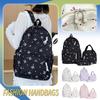 Korean Fashion Bow Print Women Backpack Simple Student Schoolbag Female Bag Set Three-Piece Backpack with Lunch Bag Pencil Case