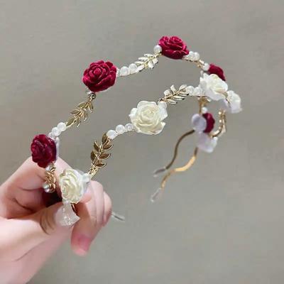 New Rose Pearl Headband for Women High-end Hairpin Sweet Temperament Metal Hair Band Headdress Girl Hair Accessories