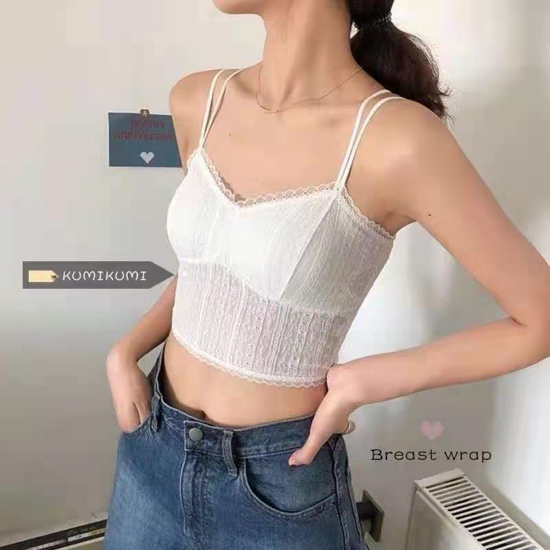 Tank Top Lace Crop Tops Women Summer Camis Backless Camisole Double Straps Tube Female Sleeveless Cropped Vest