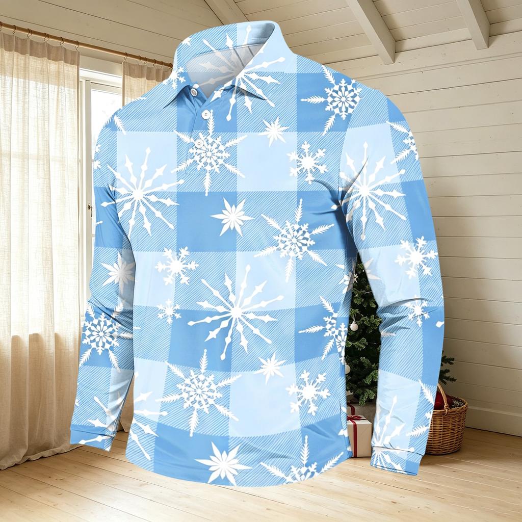 Men's Casual Long Sleeve Neck T-Shirt with Christmas Print for Holiday Party
