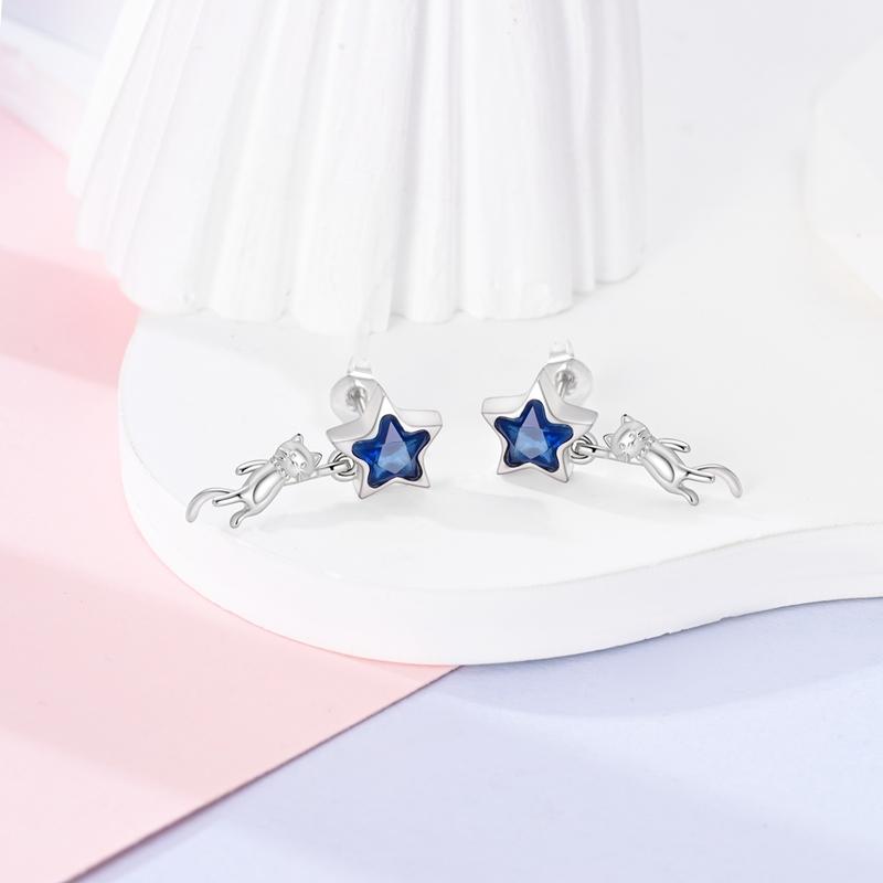 Blue Earrings 925 Silver Sun Moon Starlight Butterfly Stud Hoop Earring With Zircon for Women Female Party Fine Jewelry