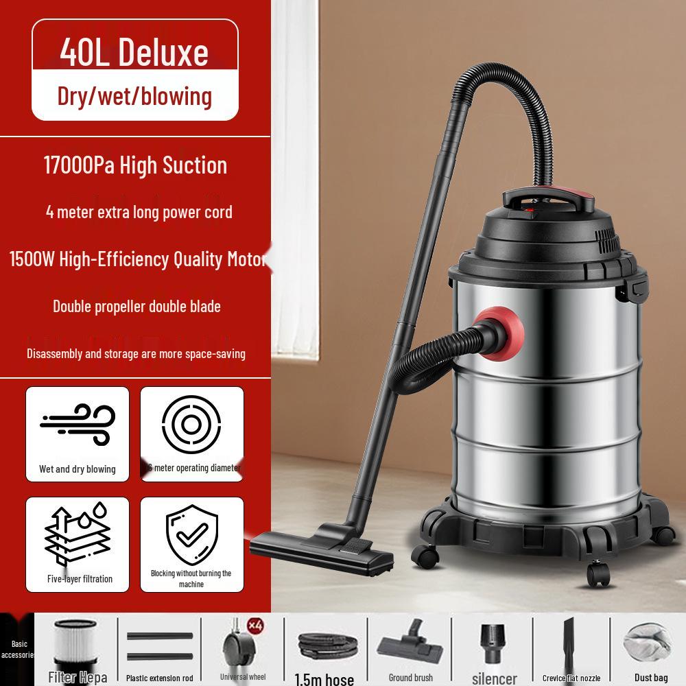 High-Power Three-in-One Wet Dry Vacuum Cleaner with Strong Suction for Household and Commercial Use