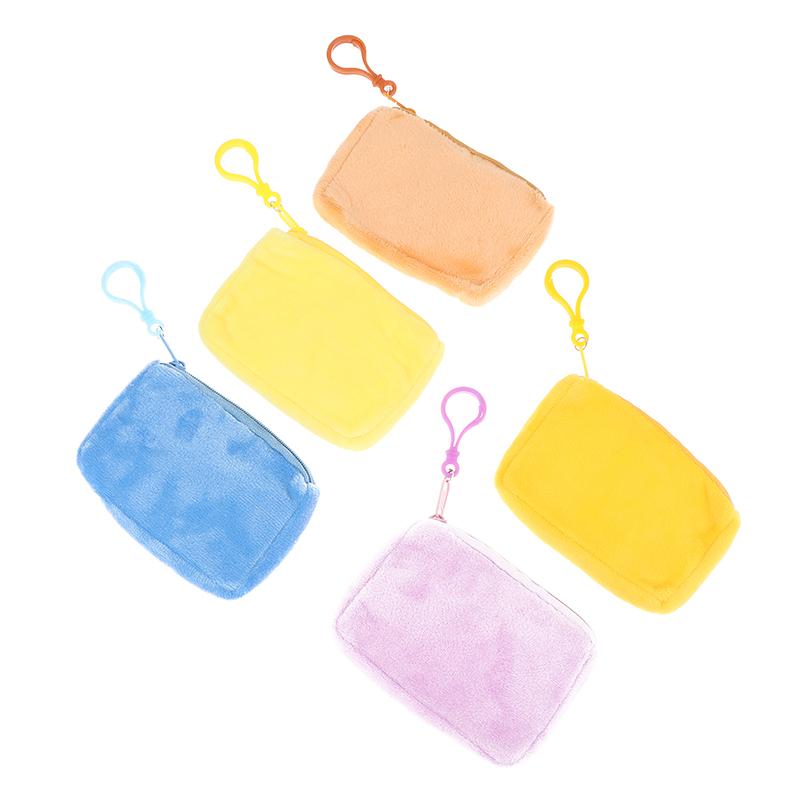 Cute Candy Color Plush Coin Purse Women Minimalist Square Change Pouch Wallet Headphone Bag Key Holder