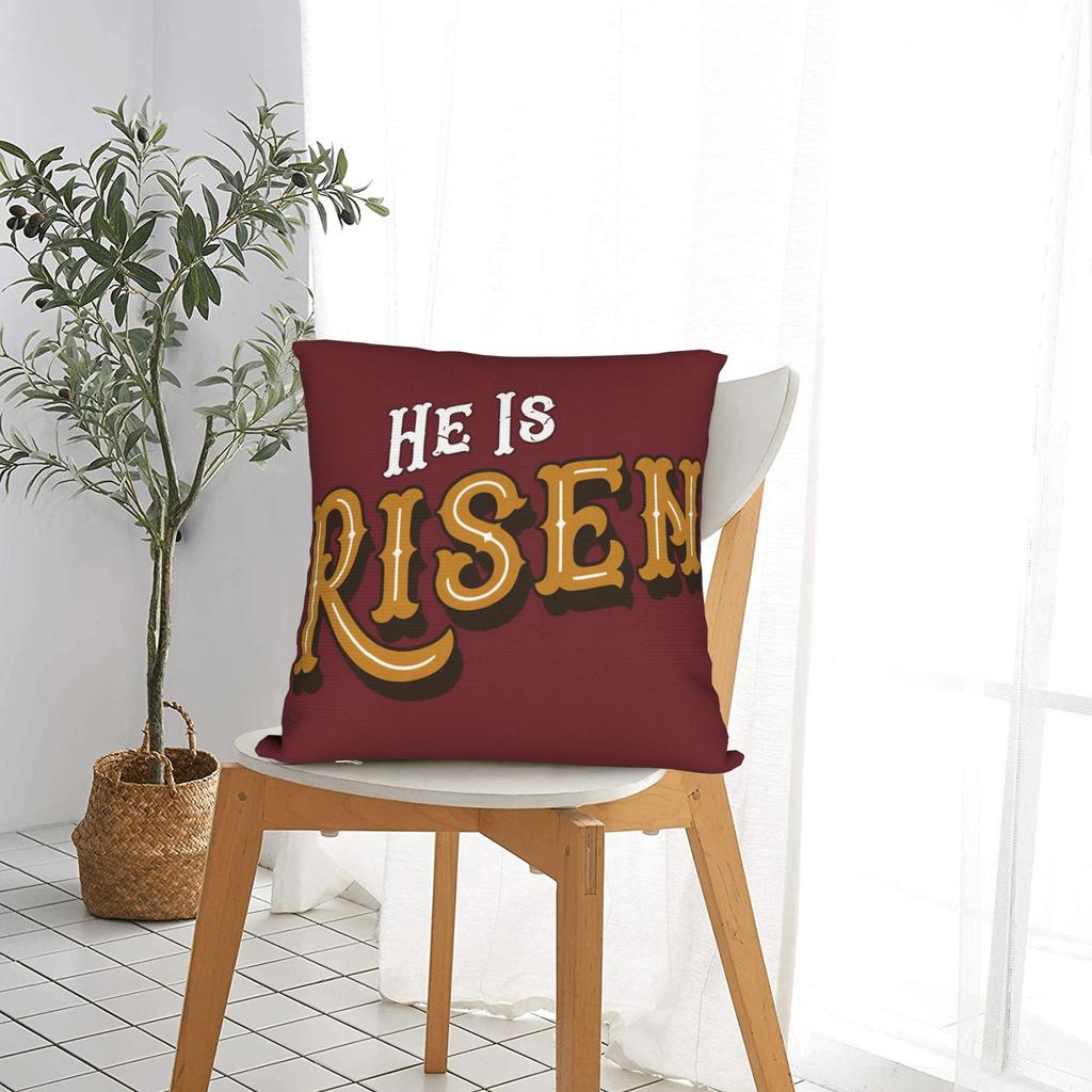 He Is Risen Boho Easter Letter Pillow Cover Square Cushion Cover Vintage Pillow Case For Living Room Sofa