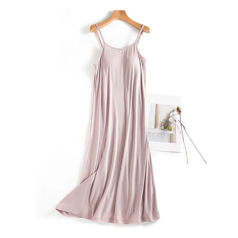 Women's Summer Strappy Nightgown with Built-in Bra - Loose & Long Pajama Dress