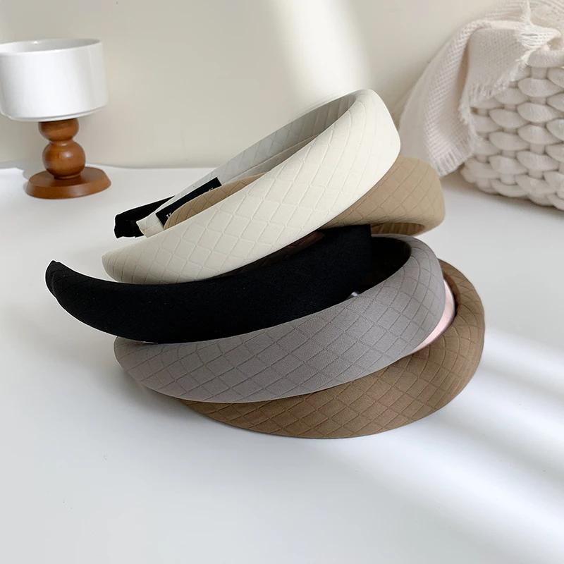 French Vintage Wide-brimmed Headband Women Rhombus Sponge Fabric Hair Band Fixed Face Wash Hoop Girls Hair Accessories