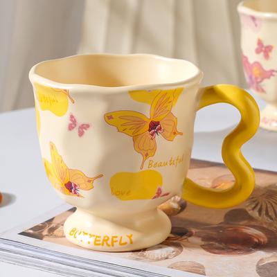 Butterfly Girls Goblet with Lid Spoon Personalized Creative Mug Office and Home Ceramic Cup Opening Gift Cup