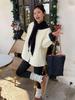 Plus Size Women's Round Neck Cotton Shawl Cardigan with Vertical and Bubble Stripes