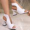 Damen Sommer Blockabsatz Römische Sandalen, Hohl geschnittener besonderer Absatz, Klettverschluss High Heels, Modische Lässige Damen Schuhe