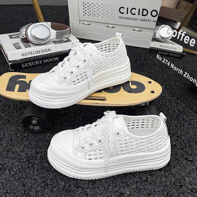 

Thick-soled hollowed-out woven breathable little white shoes women s 2025 new fashionable versatile feet small casual sports shoes 35