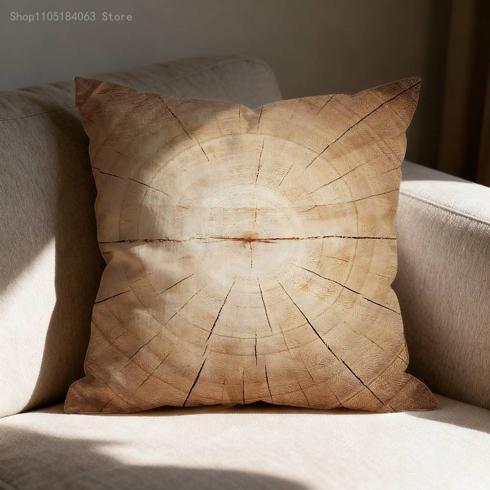 Natural Woodland Tree Ring Pattern Pillow Case For Sofa Decor Car Office Room Printing Cushion Cover Decorations and Protector