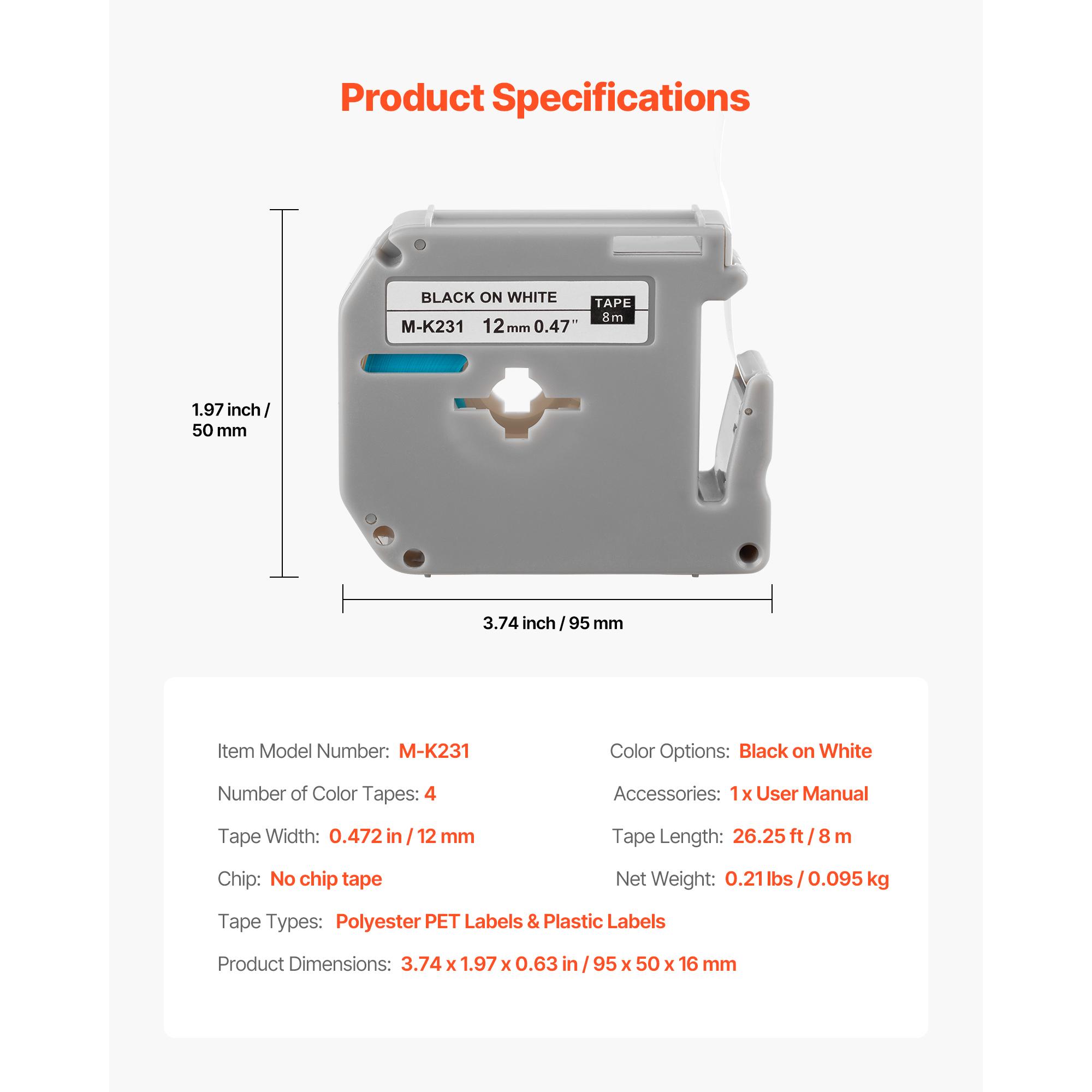 

SucceBuy 4PCS 12mm M-K231 Label Maker Tape Black on White Label Ribbon Cartridge Compatible for Letra Tag of Brother Labelers