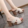 Summer New Platform Block Heel Flip-Flop Women's Round Head Open Toe Rivet Non-Slip Plus Size Cool Mopping