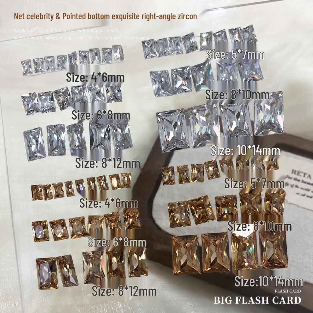 Champagne Rectangle Zirconia Nail Art Decorations - Sparkling White Pointed Ice Sugar Diamonds DIY Nail Accessories