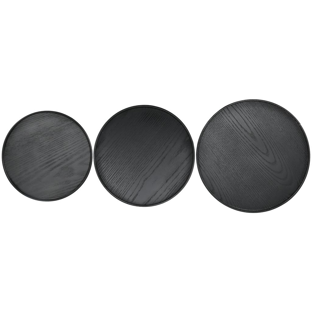 3-teiliges Set 30cm 27cm 24cm Durchmesser Runde Schwarze Holztablett Geschirr Dessert Obsttablett für Zuhause Hotel