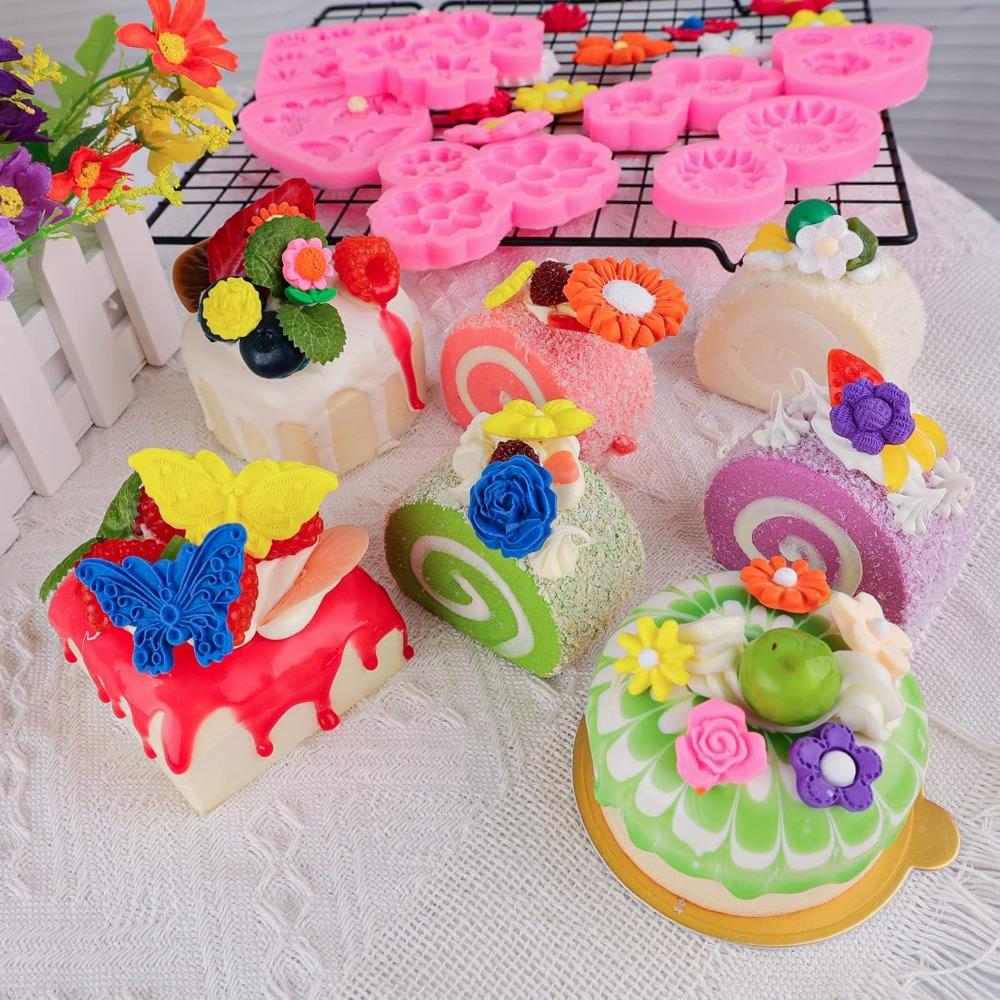 Flower Silicone Cake Molds,Butterfly Candy Molds Rose Mold Leaf Mold Silicone for Cake Decorating Cupcake Topper Cake Pops Candy Soap Making