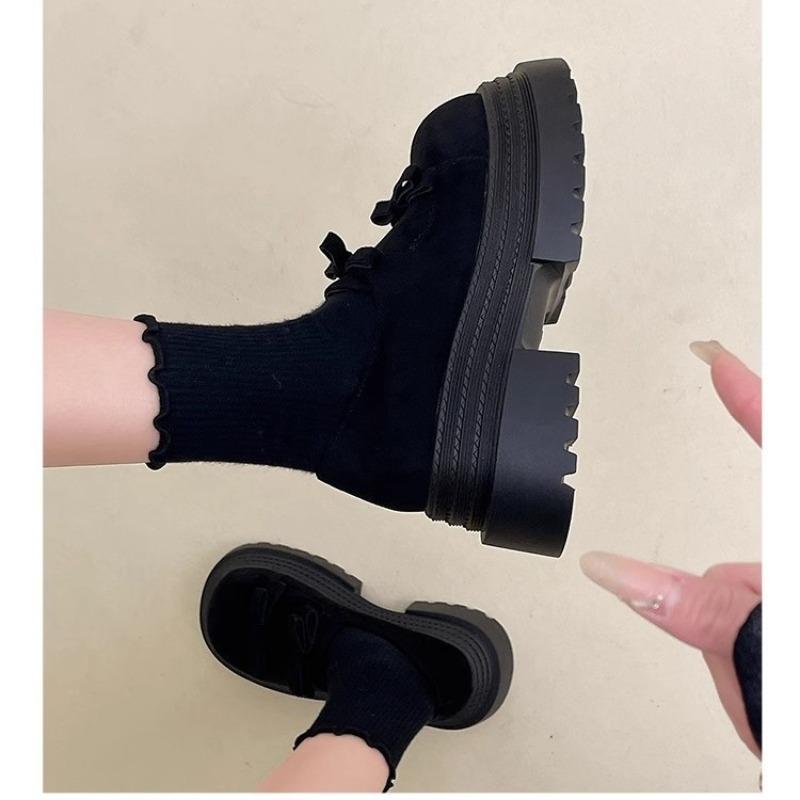 Retro Good-looking Versatile Platform Small Leather Shoes Women's Spring New Big Head Bow Deep Mouth Single Shoes