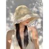 French Lace Sunshade Straw Hat Women's Summer Big Brim Streamer Bucket Hat Seaside Foldable Sun Hat