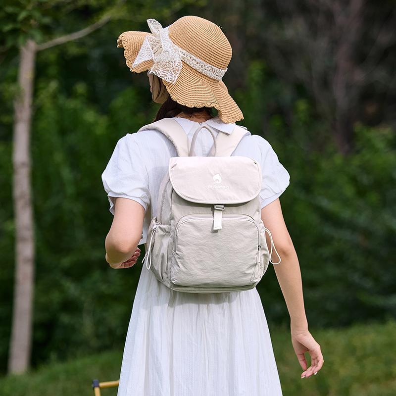 Solid Color Flap Backpack with Front Zipper Pocket Top Handle Adjustable Straps Casual School Daypack