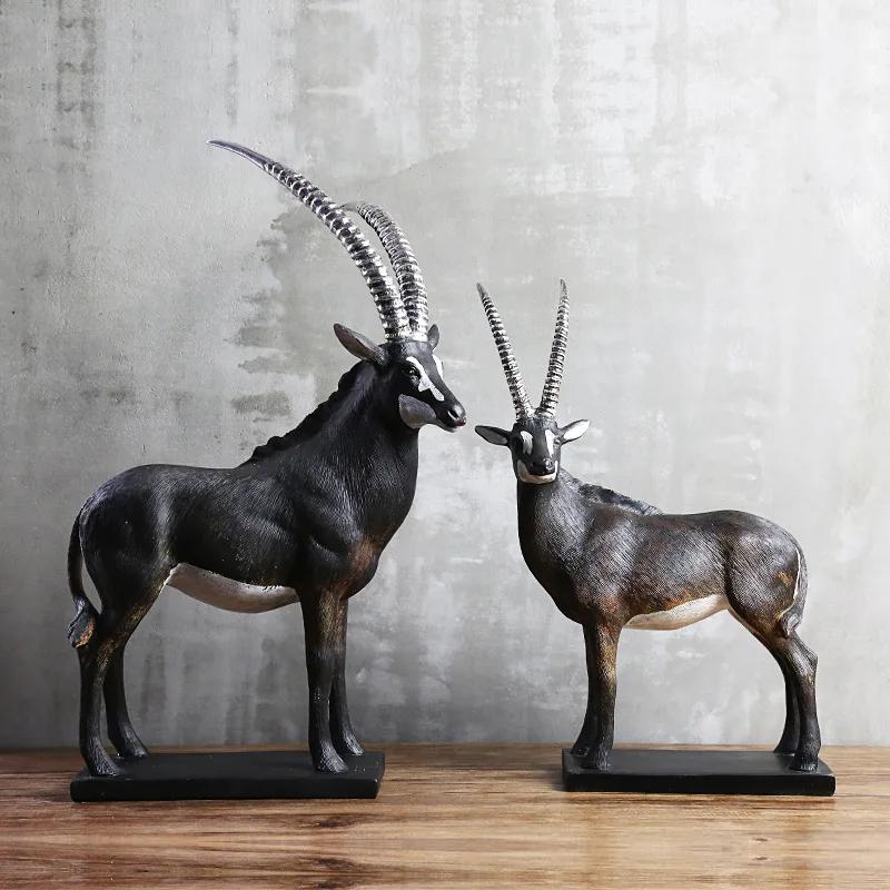 Handmade Antelope Sculpture Resin Gazelle Statue Herbivore Animal Home Wildlife Decoration Craft Ornament Grassland Furnishing