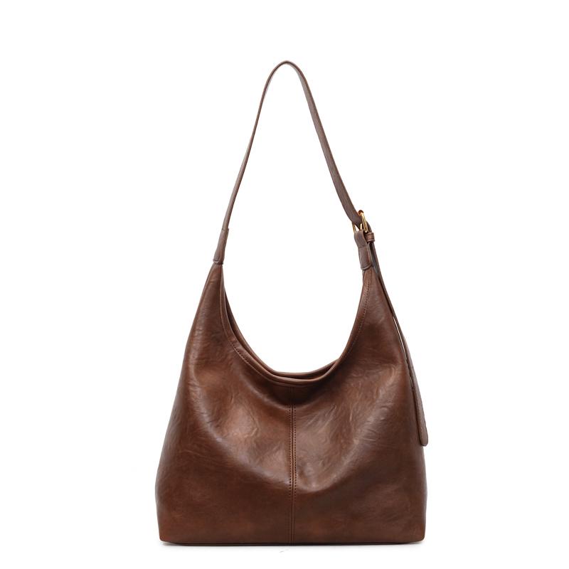 Vintage Commuter Large Capacity Bag Women's Soft Leather Shoulder Bag Underarm Tote Bag