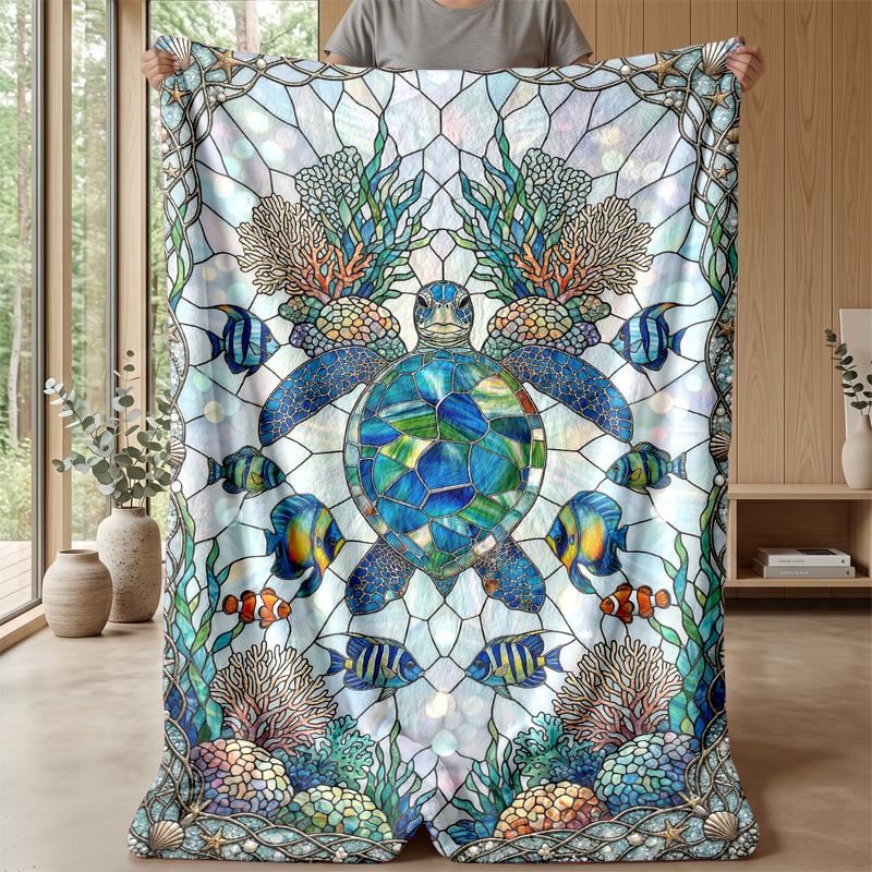 Underwater Marine Life 1 Theme Blanket Lightweight Warm Flannel Blanket Decorative Throw Blanket for Home Decoration